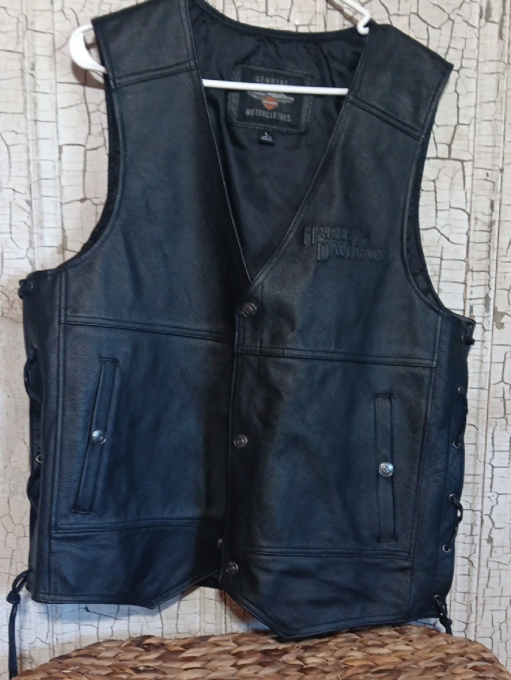Harley-Davidson Black Leather Biker Vest with Side Laces